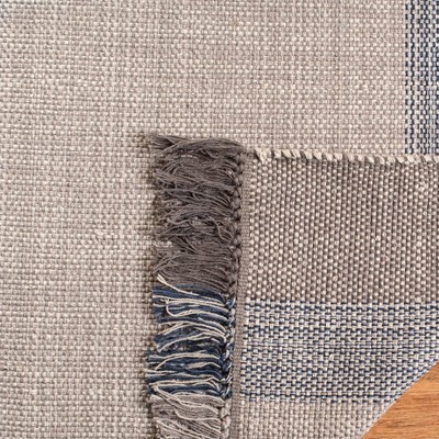 Handwoven Blue and Grey Cotton Flat Woven Rug, 2' 3" x 12'