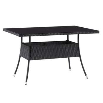 Parksville Rectangle Patio Dining Table - Black - CorLiving: All-Weather Wicker, UV-Resistant, Tempered Glass Top, Rust-Resistant Steel Frame