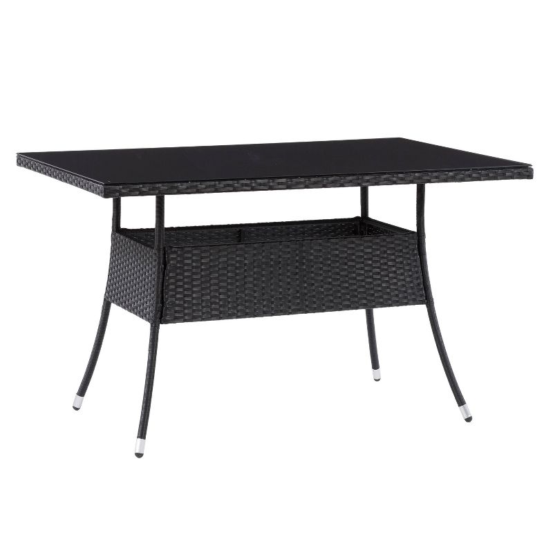 Parksville Rectangle Patio Dining Table - Black - CorLiving: All-Weather Wicker, UV-Resistant, Tempered Glass Top, Rust-Resistant Steel Frame, 1 of 9