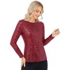 Anna-Kaci Women's Long Sleeve Sequin Top with Crew Neck and Fitted Silhouette - 2 of 4