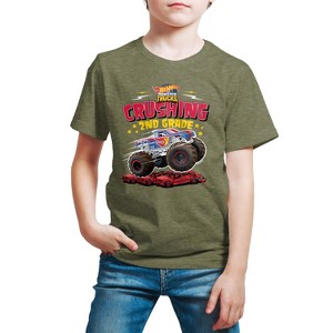 Boys' - Hot Wheels - Monster Trucks Crushing 2nd Grade Short Sleeve Graphic T-Shirt - 1 of 4