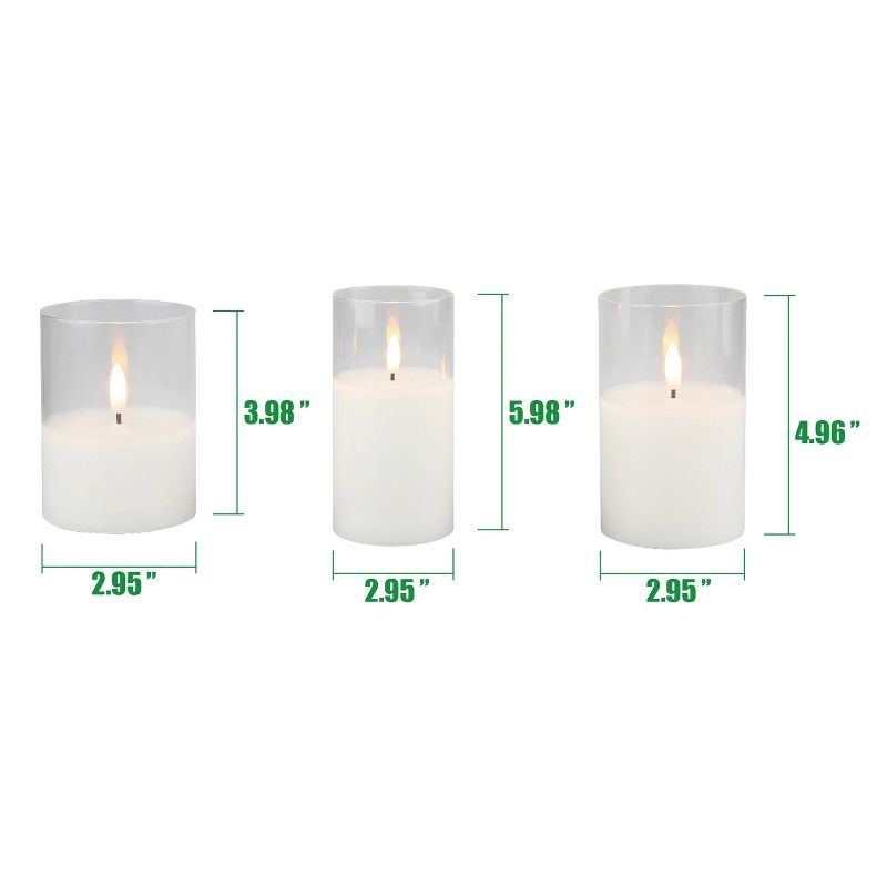Stonebriar 3pk Real Wax Assorted Size Flameless LED Pillar White Candle with Remote and Timer, 3 of 4