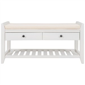 COWLOWN Wooden Shoe Rack Bench with Cushion & Drawers, Multipurpose Entryway Storage - 1 of 4
