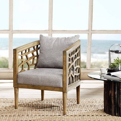 Crackle 27" Light Grey Solid Wood Barrel Accent Chair