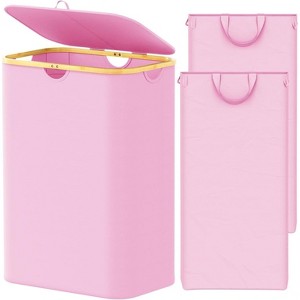 Laundry Hamper 2-Section with 2 Removable Bags, 160L Collapsible Basket with Lid and Bamboo Handles – SpaceAid - 1 of 4