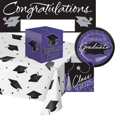 Creative Converting 2025 Graduate School Spirit Purple Tableware and Decor Kit 18ct