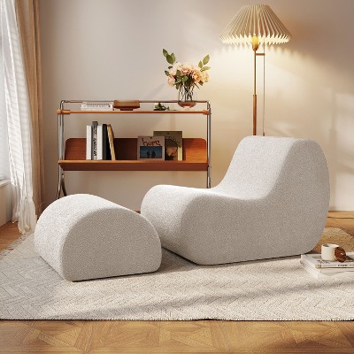 Christopher Knight Home Gladys Modern Boucle Upholstered Curved Accent Chair with Ottoman
