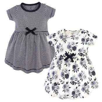 Touched by Nature Baby and Toddler Girl Organic Cotton Short-Sleeve Dresses 2pk, Black Floral