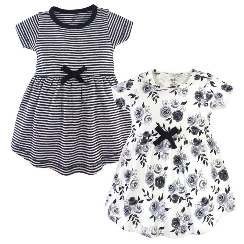 Touched by Nature Baby and Toddler Girl Organic Cotton Short-Sleeve Dresses 2pk, Black Floral, 1 of 5