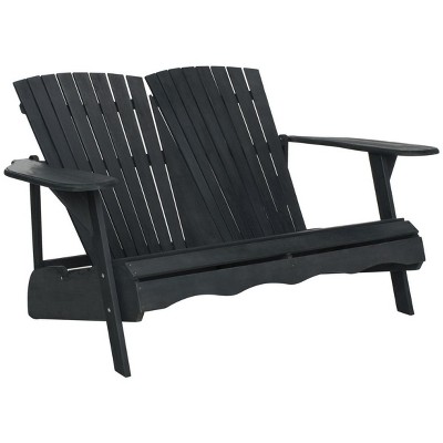 Transitional Black Acacia Adirondack Loveseat Bench, 57"
