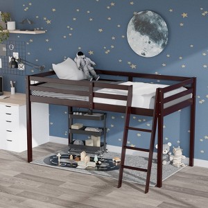 VINGLI 47'' Tall Junior Low Loft Bed with Stairs, Wood Bed Twin Size for Adults, Kids and Young Teens, No Box Spring Required,Wood Slat Support - 1 of 4
