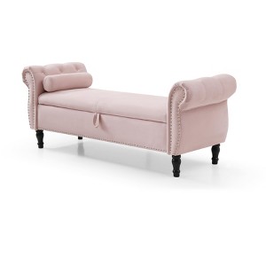 NicBex Modern 63" Storage Bench Leather Accent Stools with Rolling Arms and Nailhead Trims for Bedroom and Entryway - 1 of 4