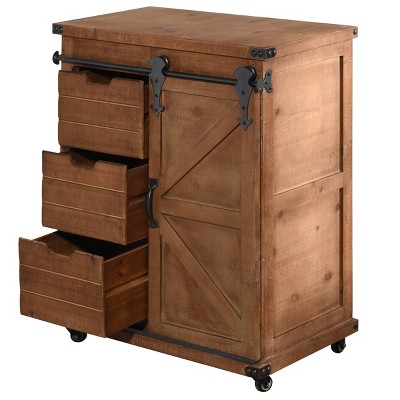 Rustic Black and Natural Wood Lockable Cart Cabinet