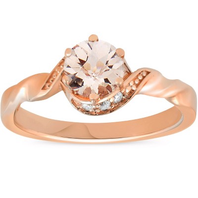 Pompeii3 3/4 ct Diamond & Morganite 14k Rose Gold Solitaire Twist Band Engagement Ring