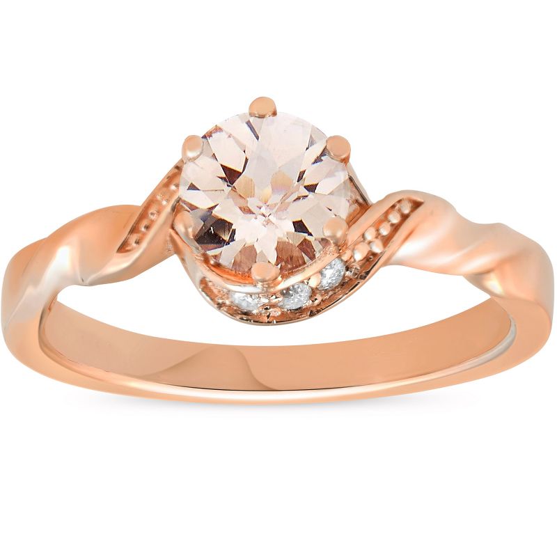 Pompeii3 3/4 ct Diamond & Morganite 14k Rose Gold Solitaire Twist Band Engagement Ring, 1 of 5