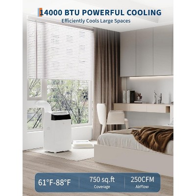 14,000 BTU Smart Portable AC - 3-in-1 Cooling/Dehumidifier/Fan for 700SqFt, Auto Swing & Sleep Mode