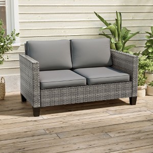 Sonkuki Patio Loveseat Sofa, All-Weather PE Rattan Wicker Set Small Patio Conversation Couch with Cushion - 1 of 4