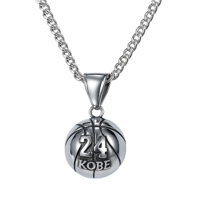 Men's Silver - Toned Stainless Steel Cuban Chain Necklace with Basketball Pendant