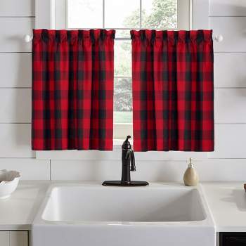 Farmhouse Red/Black Buffalo Check Kitchen Curtain Tiers & Valance Set - Elrene Home Fashions