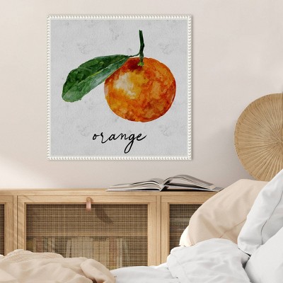 Summertime Citrus I Watercolor Orange Canvas Print with White Frame
