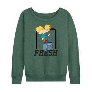 Women's - Hey Arnold! - Fresh Arnold Lightweight French Terry Wide Neck Long Sleeve Shirt - 1 of 4