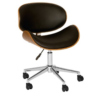 Daphne Faux Leather Chrome Office Chair Black/Walnut - Armen Living: Armless, 360 Swivel, Adjustable Height - 1 of 4