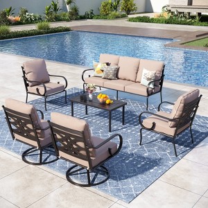 Captiva Designs 6pc Extra Large Metal Outdoor Patio Conversation Set with Swivel Pattern-back Chairs and Coffee Table - 1 of 4