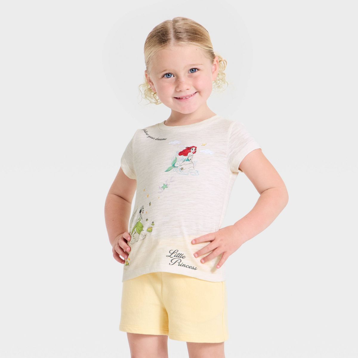 Toddler Girls' Disney Princess Front Back Short Sleeve Graphic T-Shirt - Off-White