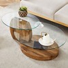 PAGED Modern Wood Grain Nesting Design Oval Coffee Table with Glass Top,2-Layer Tea table Center Table for Living Room,Bedroom - 2 of 4