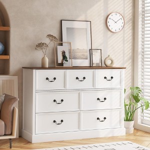 Farmhouse 7 Drawers Dresser for Bedroom, Wood Dresser Chest of Drawers Organizer Storage - 1 of 4