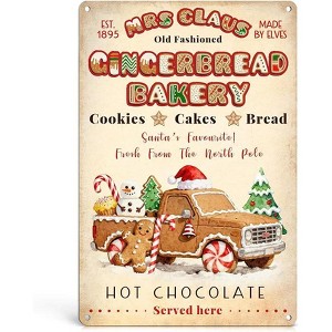 Lomsoe Gingerbread Christmas Sign Vintage Kitchen Wall Decor Mrs Claus Gingerbread Bakery Metal Tin Sign Hot Cocoa Bar Sign Christmas Decor 12x8 Inch - 1 of 1