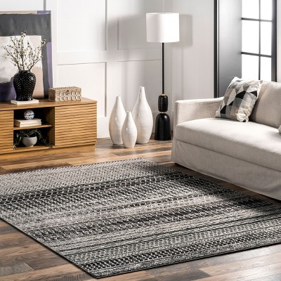 Reversible Dark Gray Stripe Synthetic Area Rug 62"x24"
