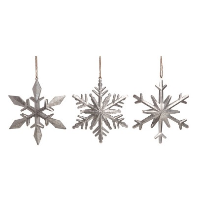 Transpac Metal Dimensional Snowflake Ornament Set of 3 Christmas Home Decorations