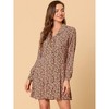 Allegra K Women's Vintage Floral Print Camp Collar Long Sleeve Button Down Short Shirt Dress - 2 of 4