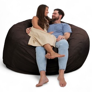 Ultimate Sack 6 Foot Memory Foam Filled Machine Washable Fur Covered Bean Bag Chair with Zipper, Double Stitching, and Durable Inner Liner, Brown - 1 of 4