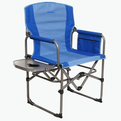 Kamp-Rite Portable Compact-Fold Director's Chair with Side Table & Cup  Holder for Camping, Tailgating, and Sports, 225 LB Capacity, 2 Tone Blue