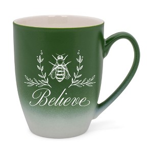 Elanze Designs Believe Two Toned Ombre Matte Green and White 12 ounce Ceramic Stoneware Coffee Cup Mug - 1 of 4