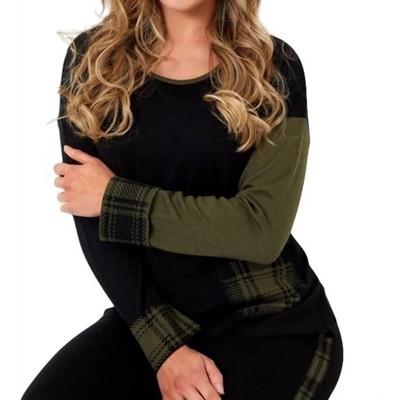Women's Plaid Accent Crew Neck Pullover - ANGEL