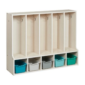 ECR4Kids Streamline 5-Section Coat Locker with Bench and Scoop Front Storage Bins, Toddler Size, White Wash - 1 of 4