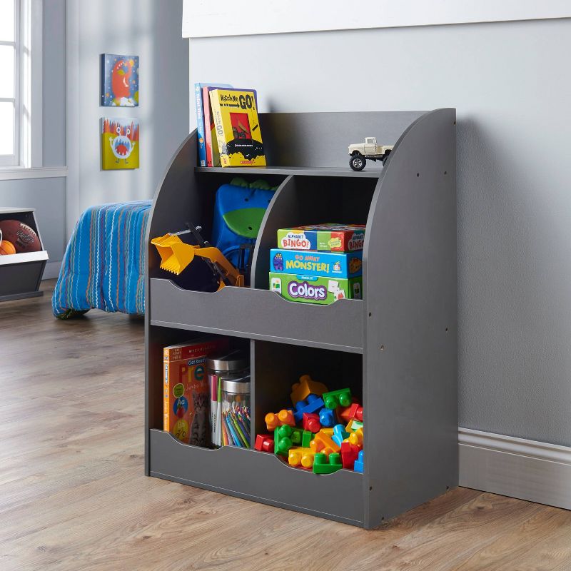 Badger Basket 4 Bin Storage Cubby with Bookshelf Charcoal, 2 of 7