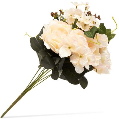 Juvale Ivory Artificial Flowers Silk Peonies Bouquet with Stems for Wedding Decor & Crafts