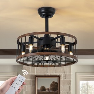 Ludomide 20'' Industrial Black Caged Ceiling Fan With Lights And Remote Control, Farmhouse Chandelier Ceiling Fan Lights - 1 of 4