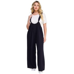 Slickblue Plus Size French Terry Wide Leg Overalls Jumpsuit with Pockets - Brick or Black - Size 1XL-3XL - 1 of 4