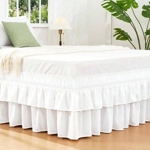 2 Layer White Queen Bedskirt, 14 Drop, Elastic Wrap Around Dust Ruffle for Mattress Bed Frame, Luxury Microfiber Fabric - 1 of 4