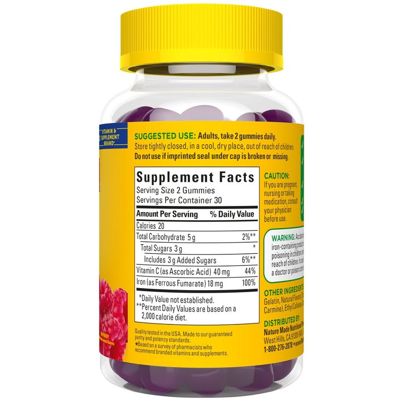 Nature Made Iron Supplement 18mg Per Serving with Vitamin C Gummies - Raspberry Flavored - 60ct, 4 of 13