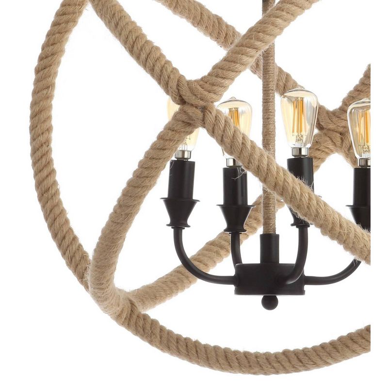 20&#34; LED Metal/Rope Adjustable Globe Chandelier Black/Brown - JONATHAN  Y, 5 of 6