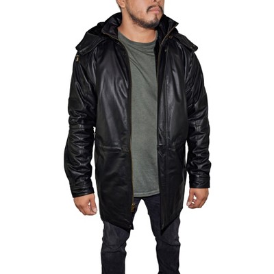 Victory Outfitters Men's Genuine Leather Hooded & Belted Parka Black 3XL — фото 3