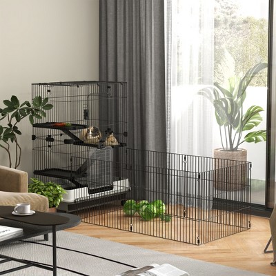 Black 4-Level Small Animal Cage with Wheels and Ramps