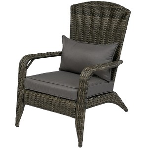 Patio Adirondack Chair with Rattan Wicker, Soft Cushions, Tall Curved Backrest for Deck or Garden - 1 of 4