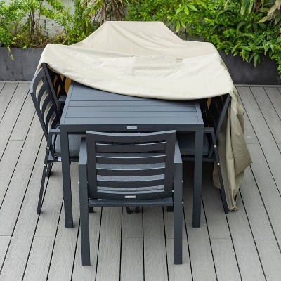 LeisureMod 63" Beige Vinyl Outdoor Patio Dining Set Rain Cover